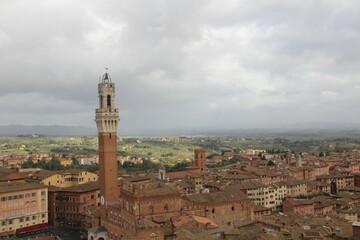 Fototapeta premium Ancient roof, Panorama dal Facciatone, panoramic view of Siena, Italy 