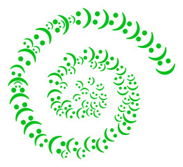 Happy smile icon spiral cycle mosaic. Happy smile symbols are united into spiral design concept. Abstraction whirlpool is organized from scattered happy smile symbols.