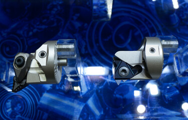 Modern exchangeable boring heads presented on stand