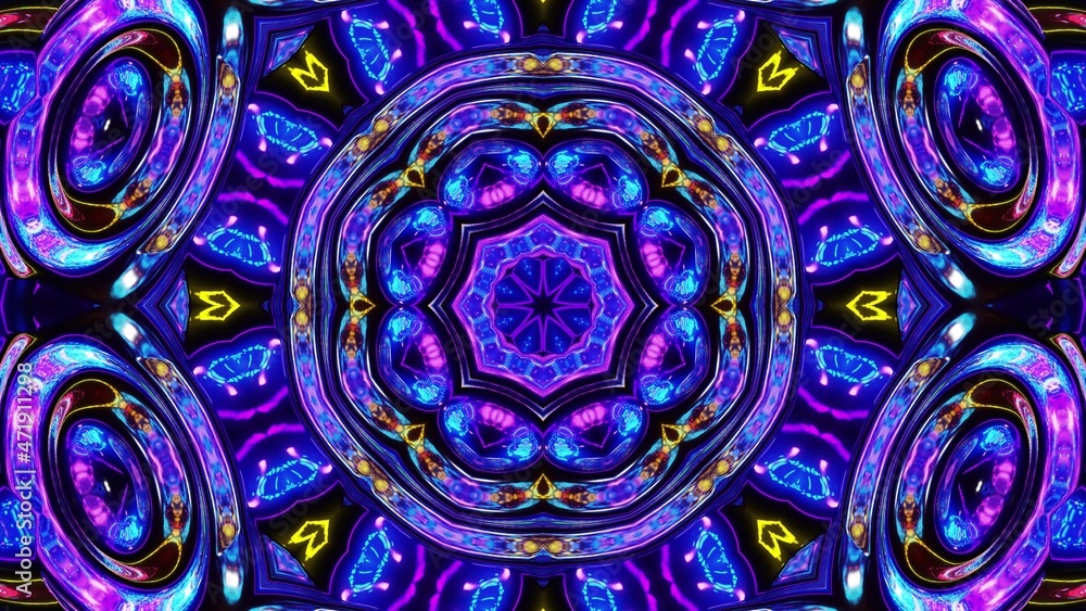 Poster stylish 3d abstract bg with wavy structure. liquid symmetrical iridescent pattern like kaleidoscope 