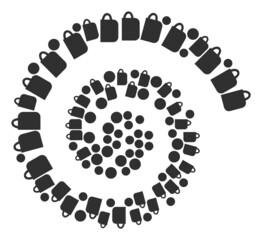 Tea cup icon spiral cycle mosaic. Tea cup symbols are shaped into whirlpool mosaic structure. Abstraction spiral is designed from scattered tea cup items.