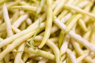 Background from yellow bean string. Close up
