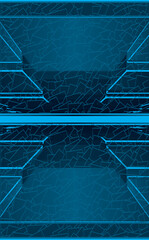 Tunnel with stepped floor and ceiling and with blue neon lighting