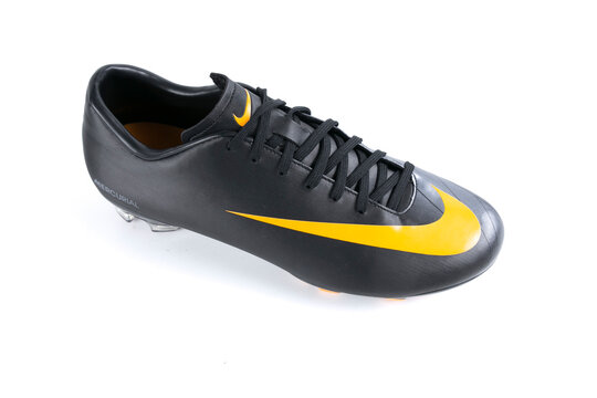 Afife, Portugal - December 21, 2017: Nike football boots. Nike, multinational company. Isolated on white. Product shots