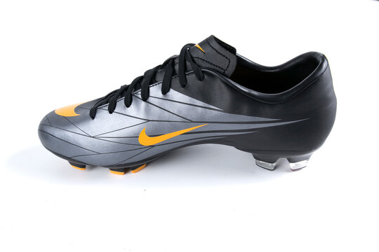 Afife, Portugal - December 21, 2017: Nike football boots. Nike, multinational company. Isolated on white. Product shots