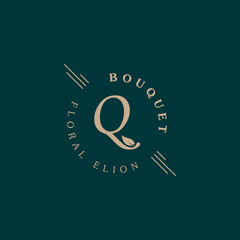 Initial Letter Q and Leaf for Vintage Bouquet Logo Design Inspiration