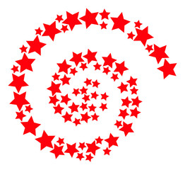 Star icon spiral stream collage. Star symbols are arranged into spiral mosaic structure. Abstract twirl is organized from randomly placed star symbols.