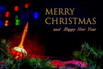 Merry Christmas Card with bubble lights & oill painting look