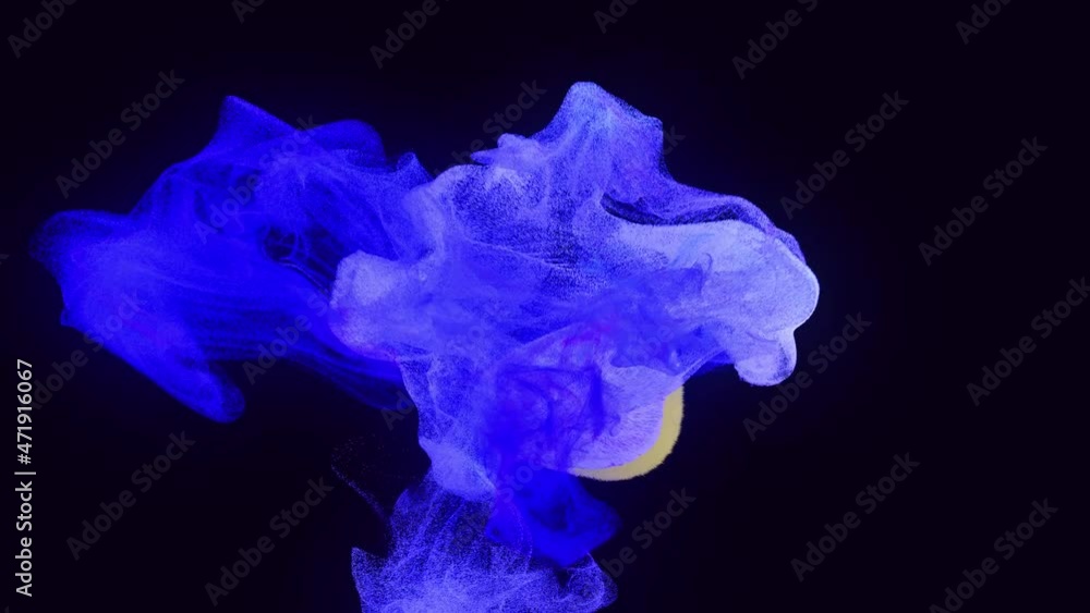 Aufkleber glow particles spread in camera like ink effect. emitter ball emit swirl of glow particles form ligh