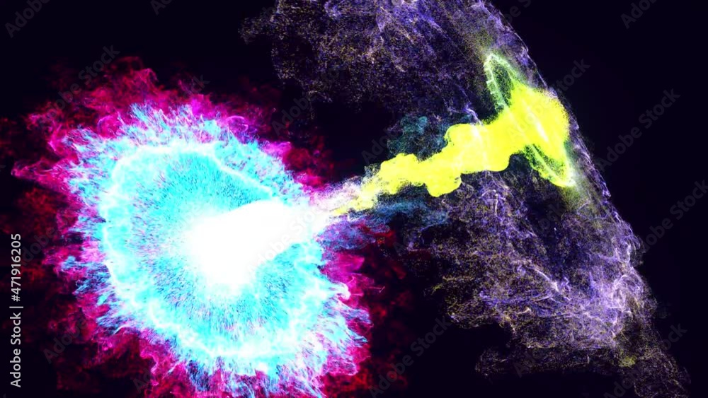 Poster shockwave. colorful beautiful bg with lambent magic particles. glow particles spread like ink effect