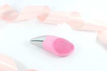 Facial brush pink with ribbons beauty present, gift