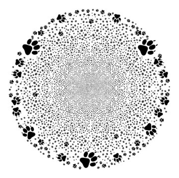 Tiger footprint fireworks round cluster. Object pattern is made from scattered tiger footprint design elements as exploding spheric cluster.