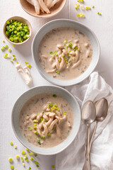 Creamy shimeji mushroom soup as a tasty Japanese appetizer.