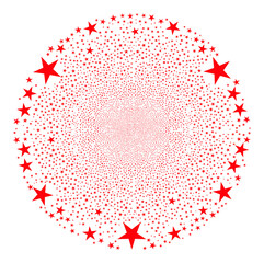 Star explosion round cluster. Object pattern is constructed from scattered star design elements as exploding circle. Abstract round globula collage is created from star icons.