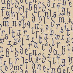 Fototapeta premium Gothic alphabet pattern seamless, calligraphy, lettering. European Medieval latin letters. Vector background