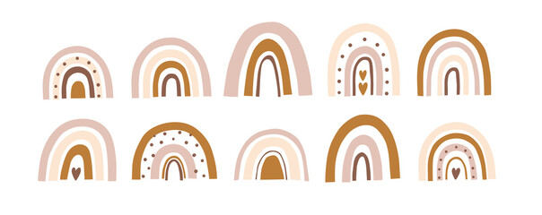 Cute colorful rainbows set. Large modern collection of scandinavian rainbows. Hand drawn vector illustrations. © Oleksandra