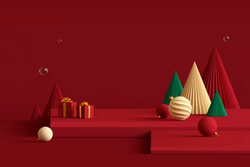 Abwaschbare Fototapete Rot  violett 3D übertragen abstrakten Winterhintergrund, Weihnachten und Hintergrund des neuen Jahres
