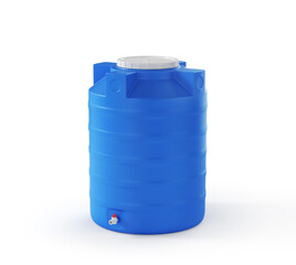 Plastic water tank in form of cylinder on a white background. 3d illustration