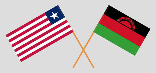 Crossed flags of Liberia and Malawi. Official colors. Correct proportion