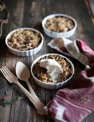 Pear Cranberry Crisp with ice cream topping dessert