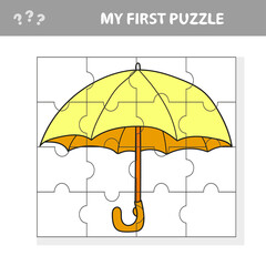Umbrella in cartoon style, education game for development of preschool children. My first puzzle