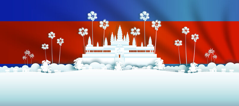 Illustration Anniversary celebration Cambodia day with Cambodia flag background.