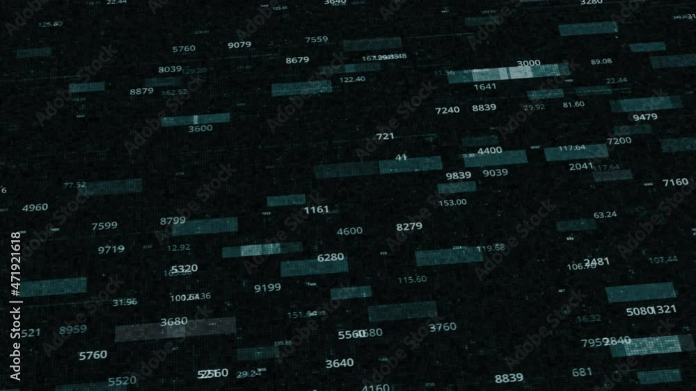 Aufkleber abstract green flowing digital numbers and rectangles on a black background, seamless loop. animatio