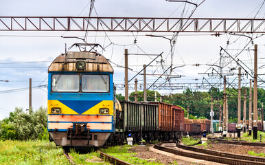 Freight electric train in Donetsk region of Ukraine