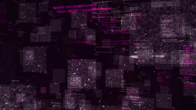 Programming code abstract technology background, seamless loop. Animation. Digital code lines on a black background.