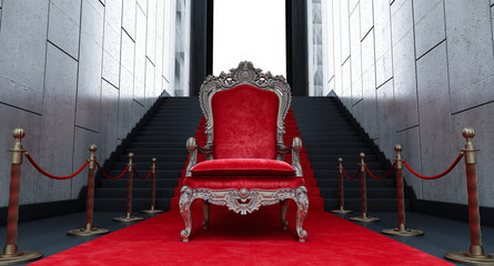 Throne of the kings, VIP throne, Red royal throne, 3d render