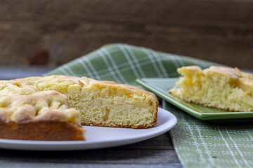 Italian Apple Pie, though it looks like a cake, sliced and plated