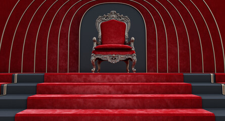 Throne of the kings, VIP throne, Red royal throne, 3d render