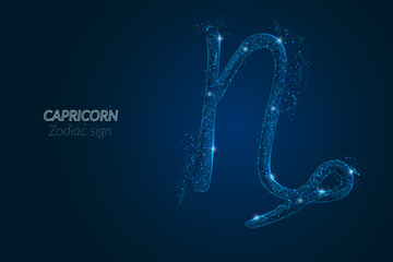 Abstract futuristic image of capricorn zodiac sign. Astrological horoscope characteristic. Polygonal vector illustration looks like stars in the blask night sky in spase. Digital low poly design. © Katsiaryna