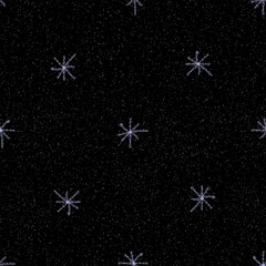 Hand Drawn Snowflakes Christmas Seamless Pattern. Subtle Flying Snow Flakes on chalk snowflakes Background. Authentic chalk handdrawn snow overlay. Fetching holiday season decoration.