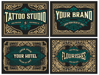 Set of 4 vintage labels for packing