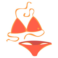 Red bikini swimsuit women clip art. Top view on a white background. Vector illustration in cartoon style.