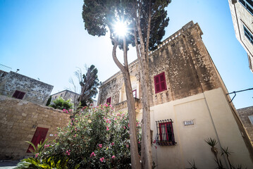 Small square and old buildings under sun in Mdina, Malta, the silent city - obrazy, fototapety, plakaty
