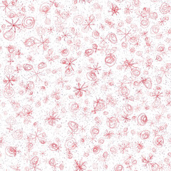Hand Drawn Snowflakes Christmas Seamless Pattern. Subtle Flying Snow Flakes on chalk snowflakes Background. Astonishing chalk handdrawn snow overlay. Creative holiday season decoration.