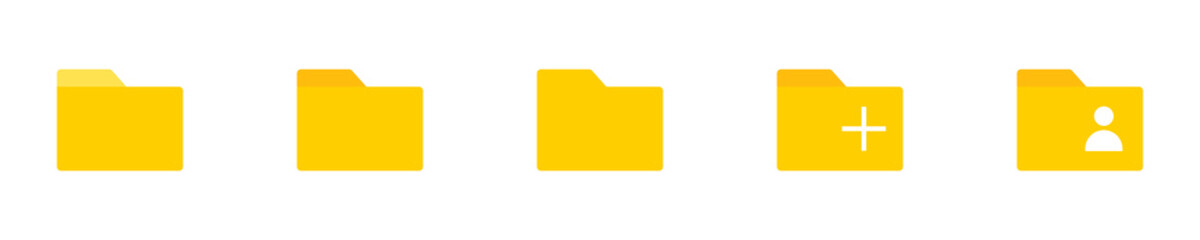 Conjunto de icono de carpeta. Concepto de nuevo contacto, nueva carpeta. Ilustración vectorial, estilo amarillo