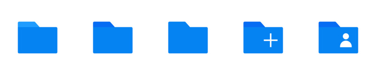 Conjunto de icono de carpeta. Concepto de nuevo contacto, nueva carpeta. Ilustraci&oacute;n vectorial, estilo azul