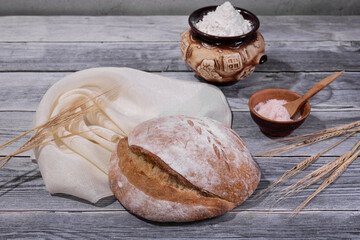Rustic Bread on Wooden Background"