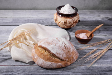 Rustic Bread on Wooden Background"