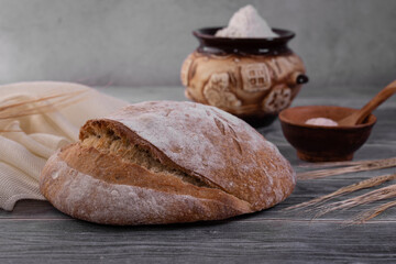 Rustic Bread on Wooden Background"