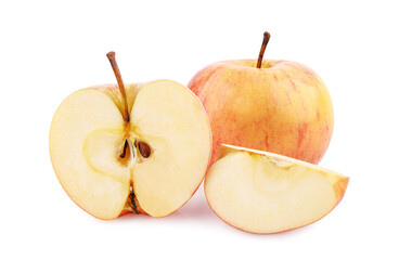 Naklejka na ściany i meble Whole fresh apple and slices isolated on white background.