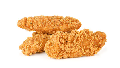 Fried chicken fillets isolated on white background.