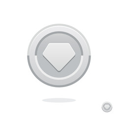 Coin icon. Coin with the diamond. Silver coin. Medal. Reward badge. Diamond. Game currency. Game coin. Money symbol. Game elements. Bank payment symbol. Precious stone. Game purchases. Gemstone. Gem