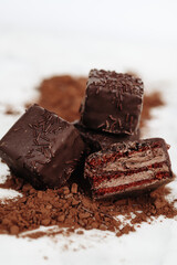 Dark Chocolate Petit Four Cakes Close Up Vertical, Valentine's Day Dessert