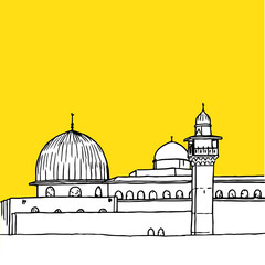 Naklejka premium Al-Aqsa Mosque in Jerusalem Vector Drawing