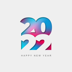 2022 Happy New Year Illustration papercut or cutout style with colorful gradient inside, square shape, suitable for calendar header, poster, cover, card.