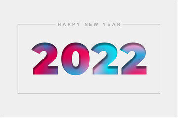 2022 Happy New Year Illustration papercut or cutout style with colorful gradient inside, suitable for calendar header, poster, cover, card.